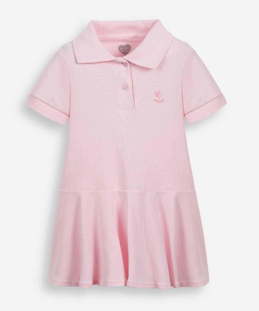 vestido polo infantil de algodão manga curta rosa
