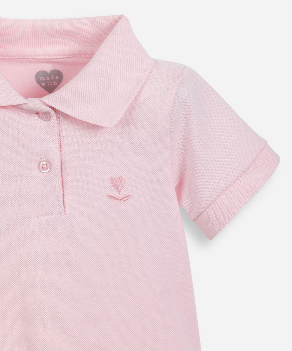 vestido polo infantil de algodão manga curta rosa