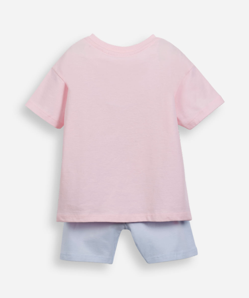conjunto curto infantil de algodão frozen rosa