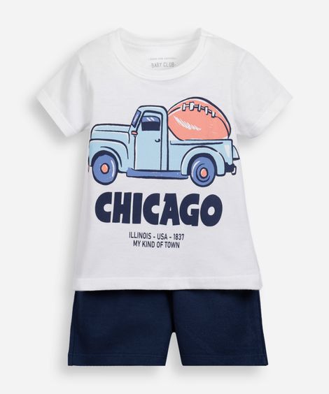 conjunto curto infantil de algodão estampado off white