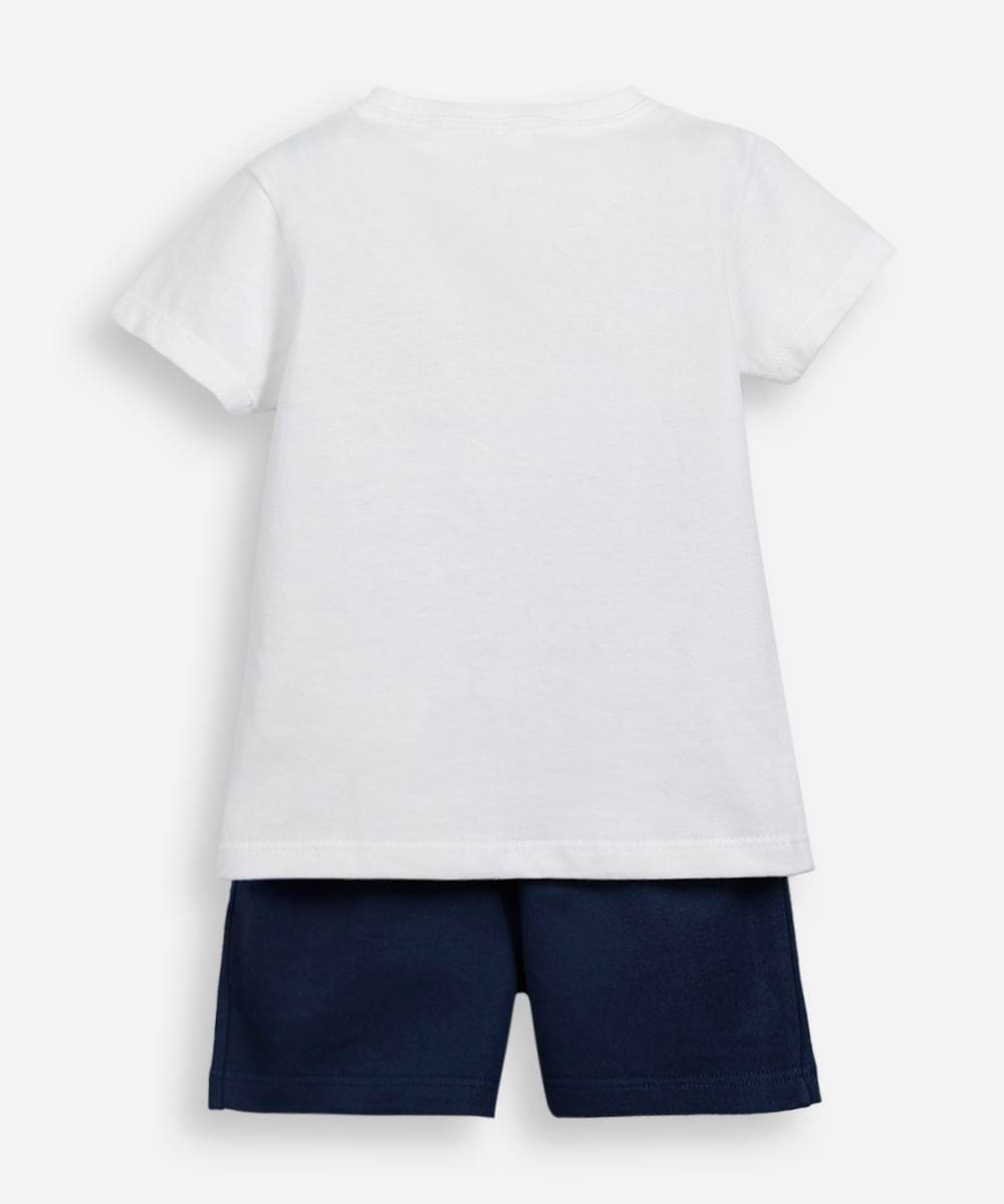 conjunto curto infantil de algodão estampado off white