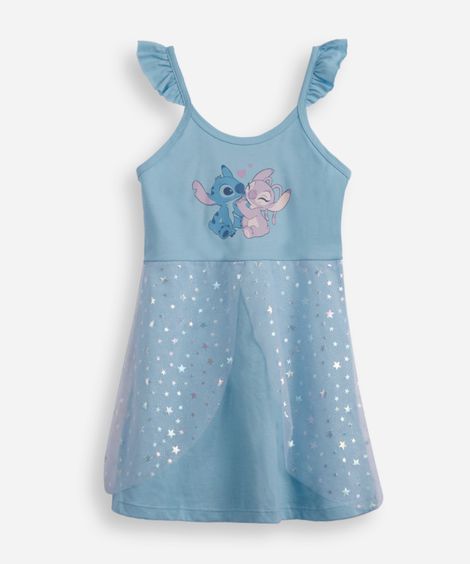 camisola infantil de algodão e tule stitch azul
