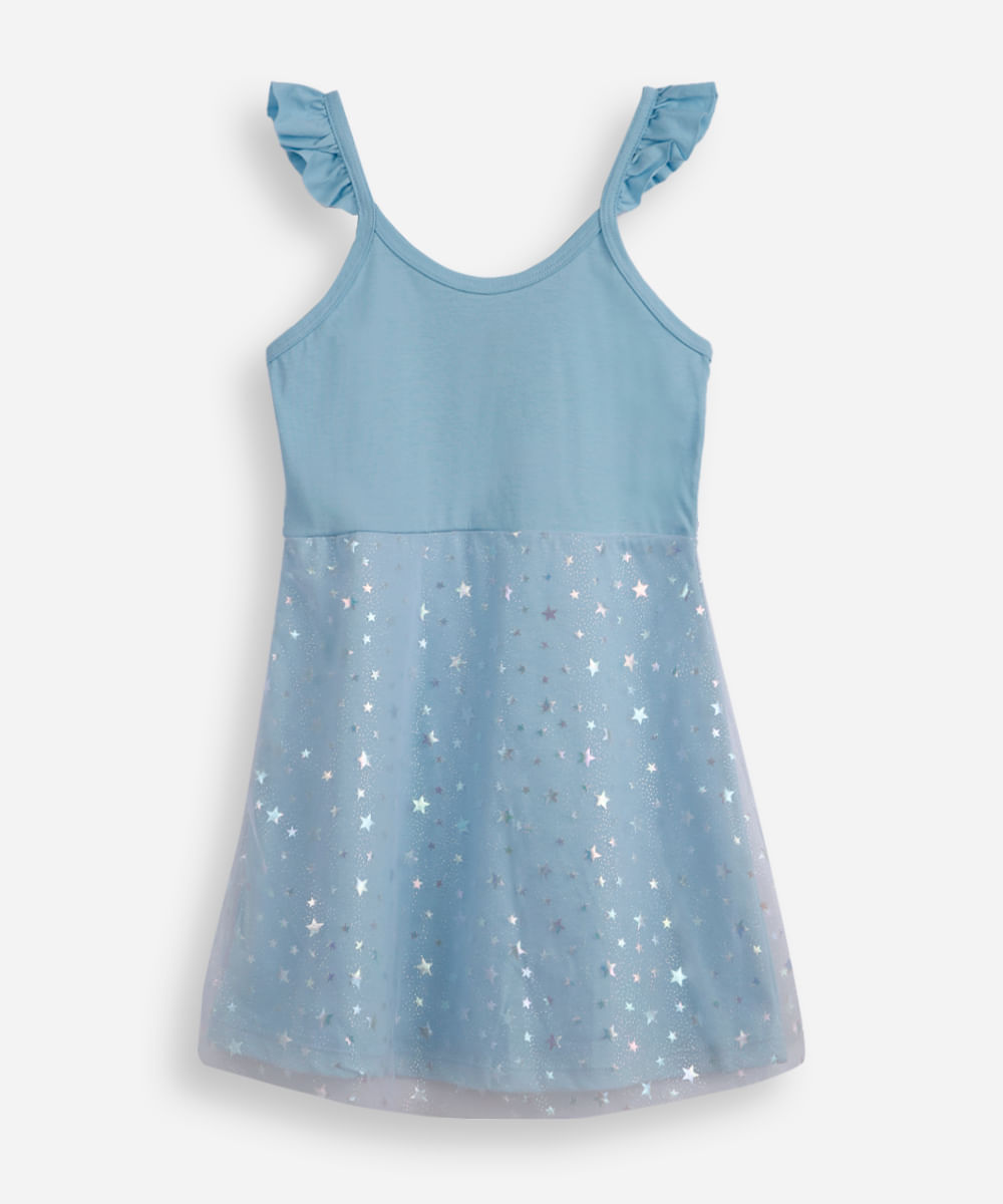 camisola infantil de algodão e tule stitch azul