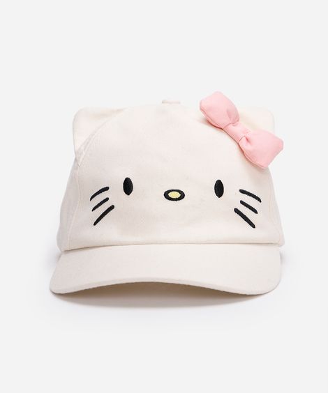 boné aba curva infantil de sarja bordado hello kitty off white