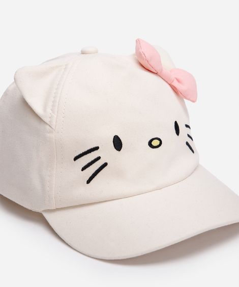 boné aba curva infantil de sarja bordado hello kitty off white