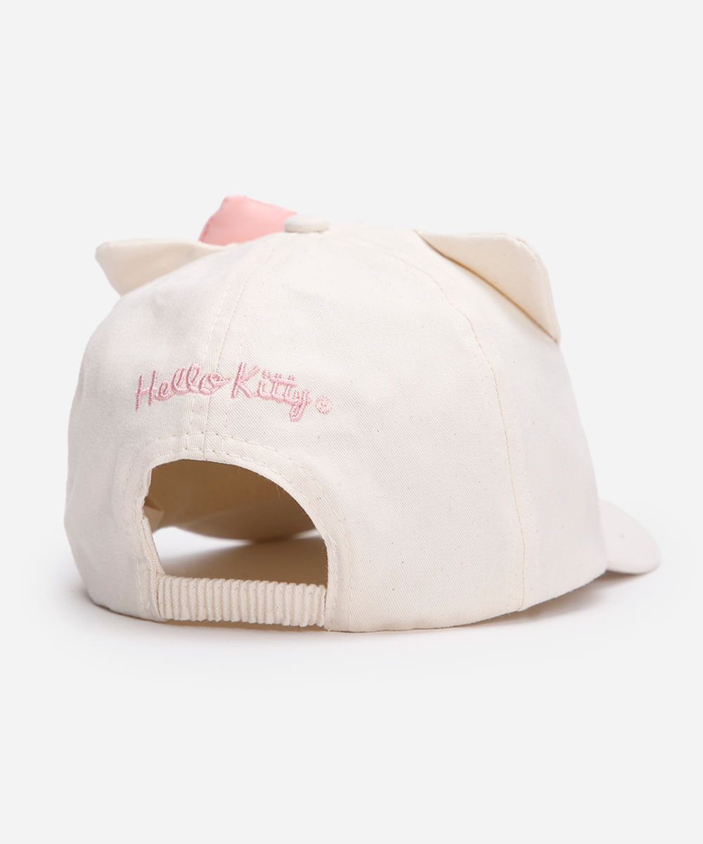 boné aba curva infantil de sarja bordado hello kitty off white