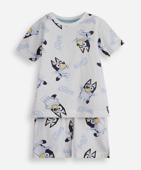 pijama curto infantil de algodão bluey off white
