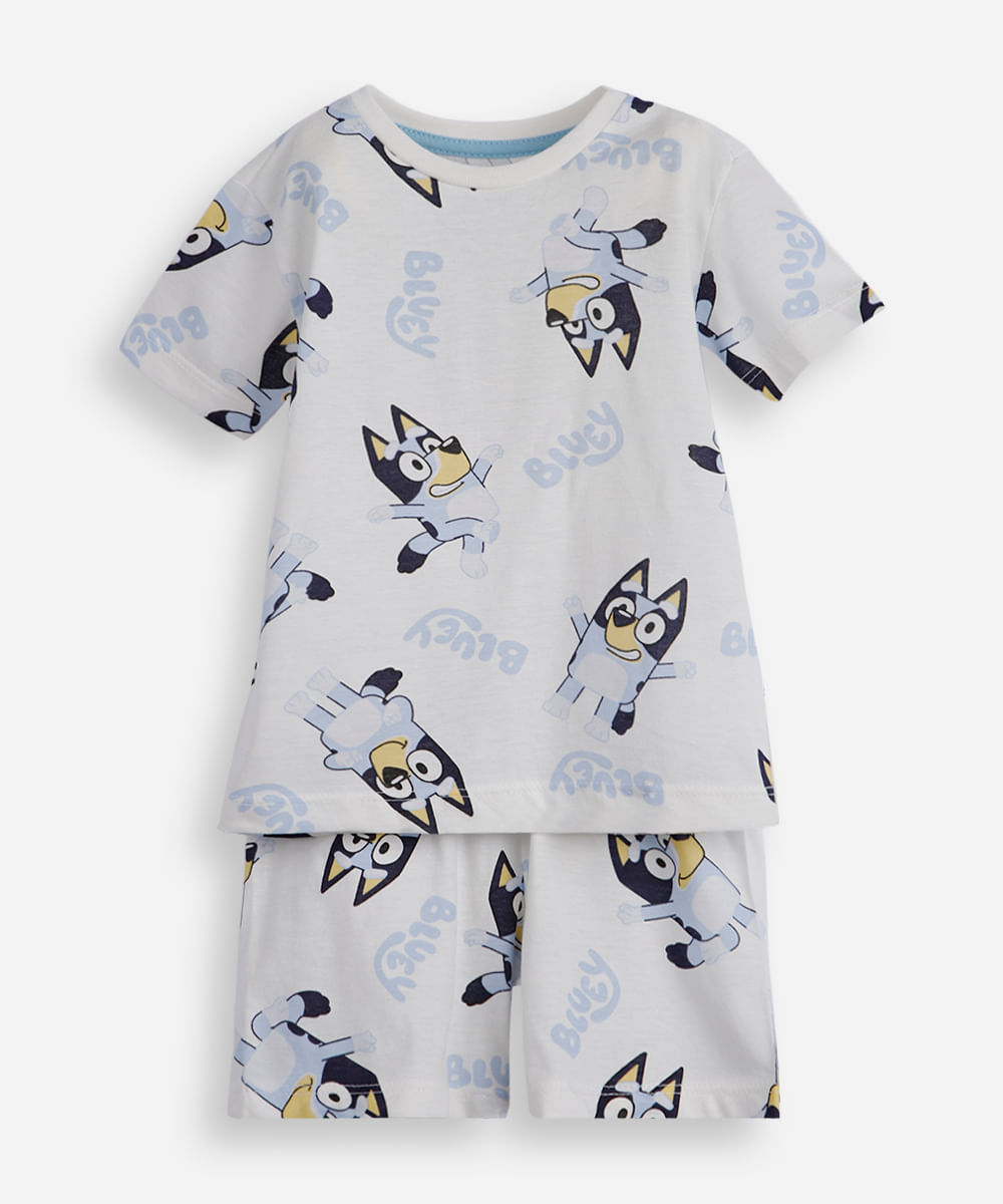 pijama curto infantil de algodão bluey off white