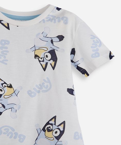 pijama curto infantil de algodão bluey off white