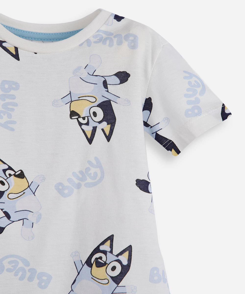 pijama curto infantil de algodão bluey off white
