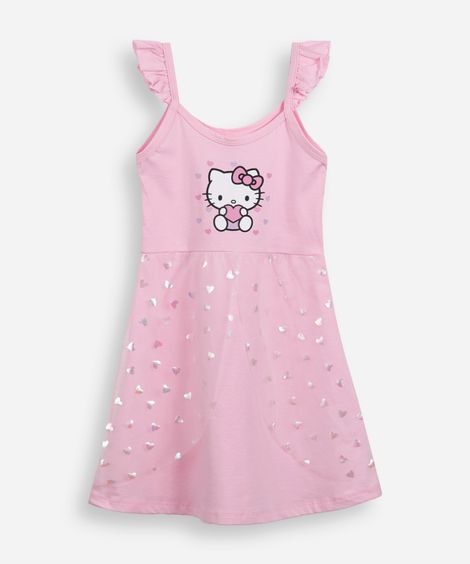 camisola infantil de algodão e tule hello kitty rosa