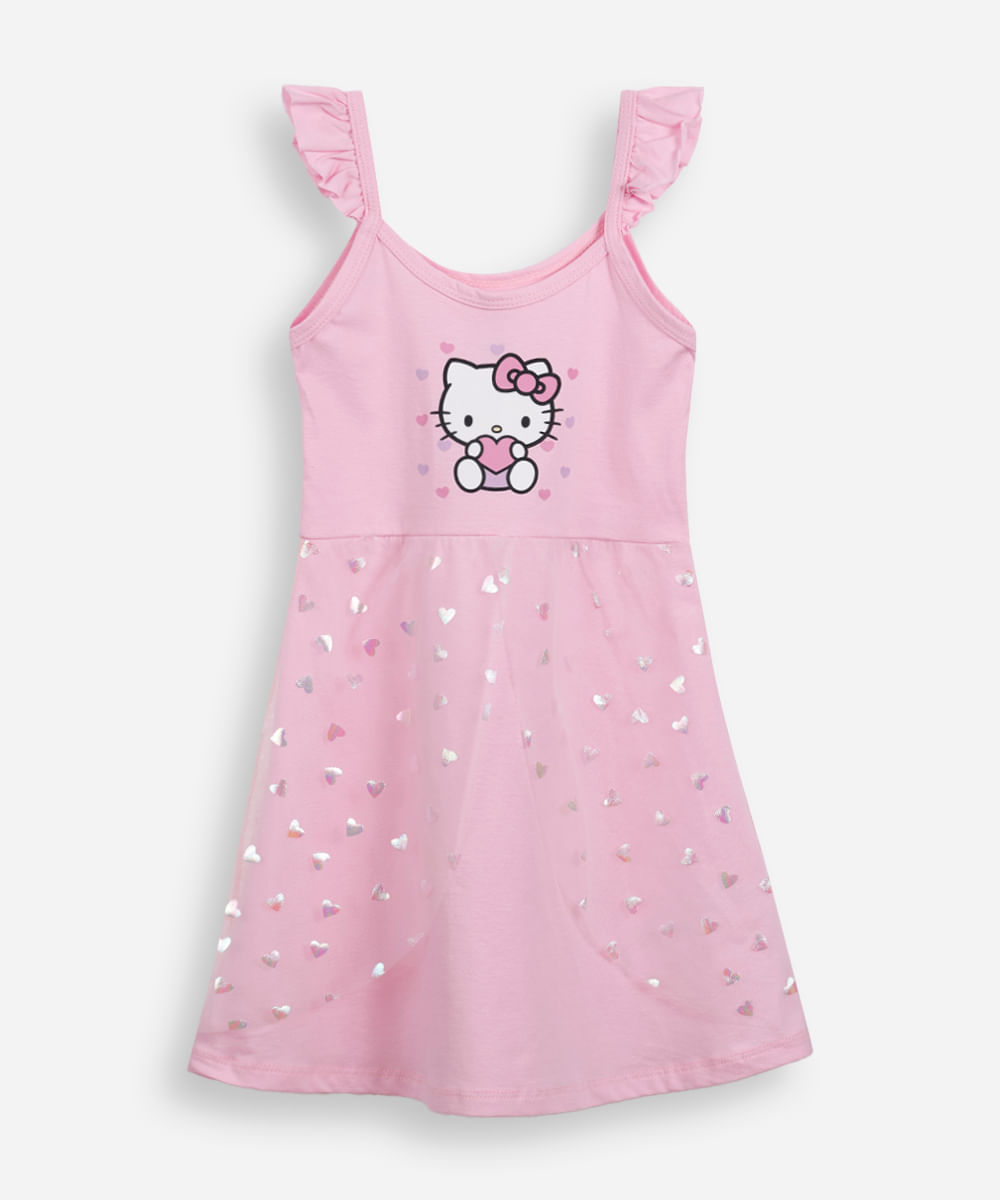 camisola infantil de algodão e tule hello kitty rosa