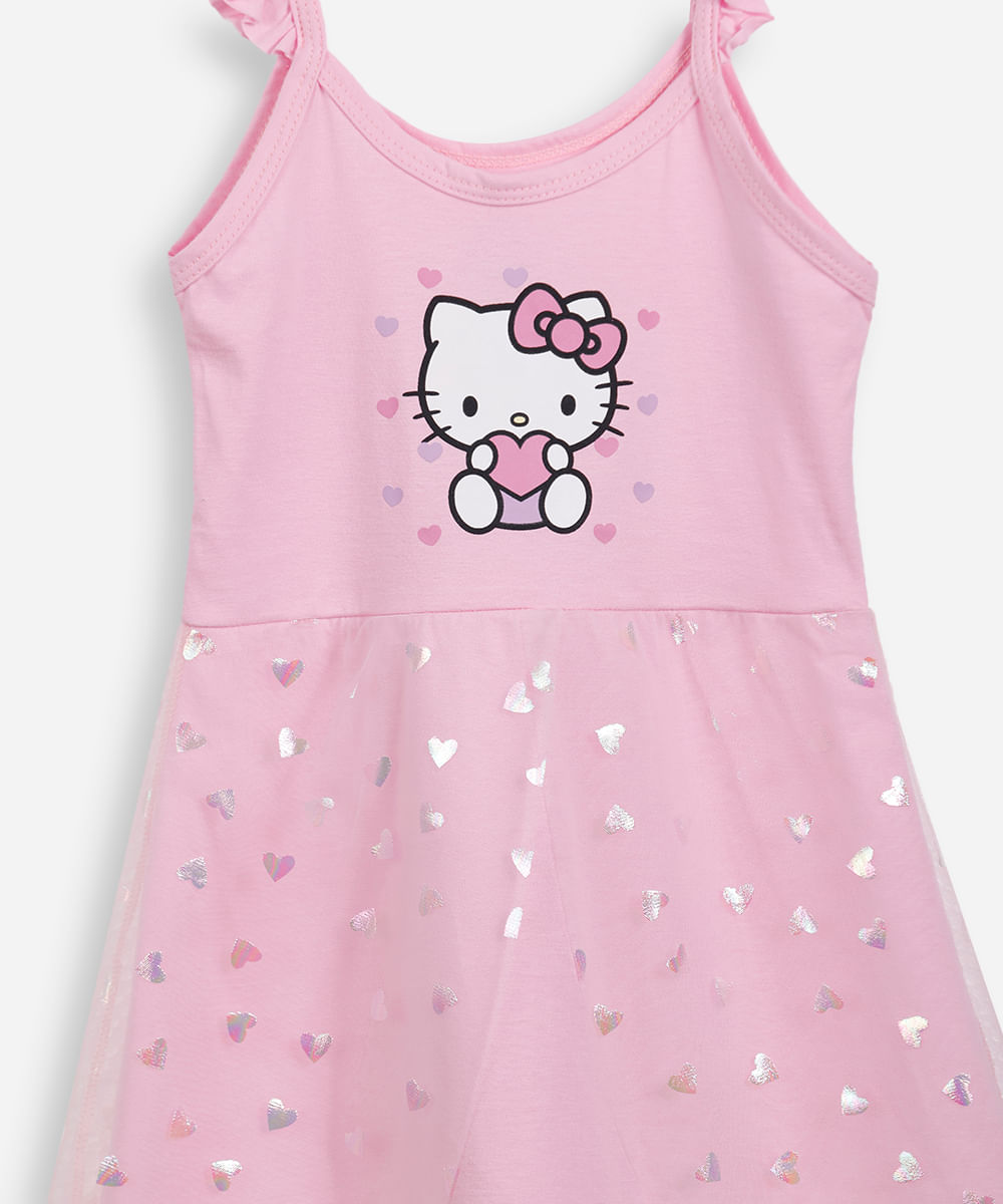 camisola infantil de algodão e tule hello kitty rosa
