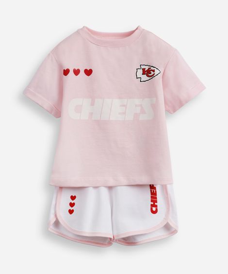 conjunto curto infantil de algodão kansas city nfl rosa