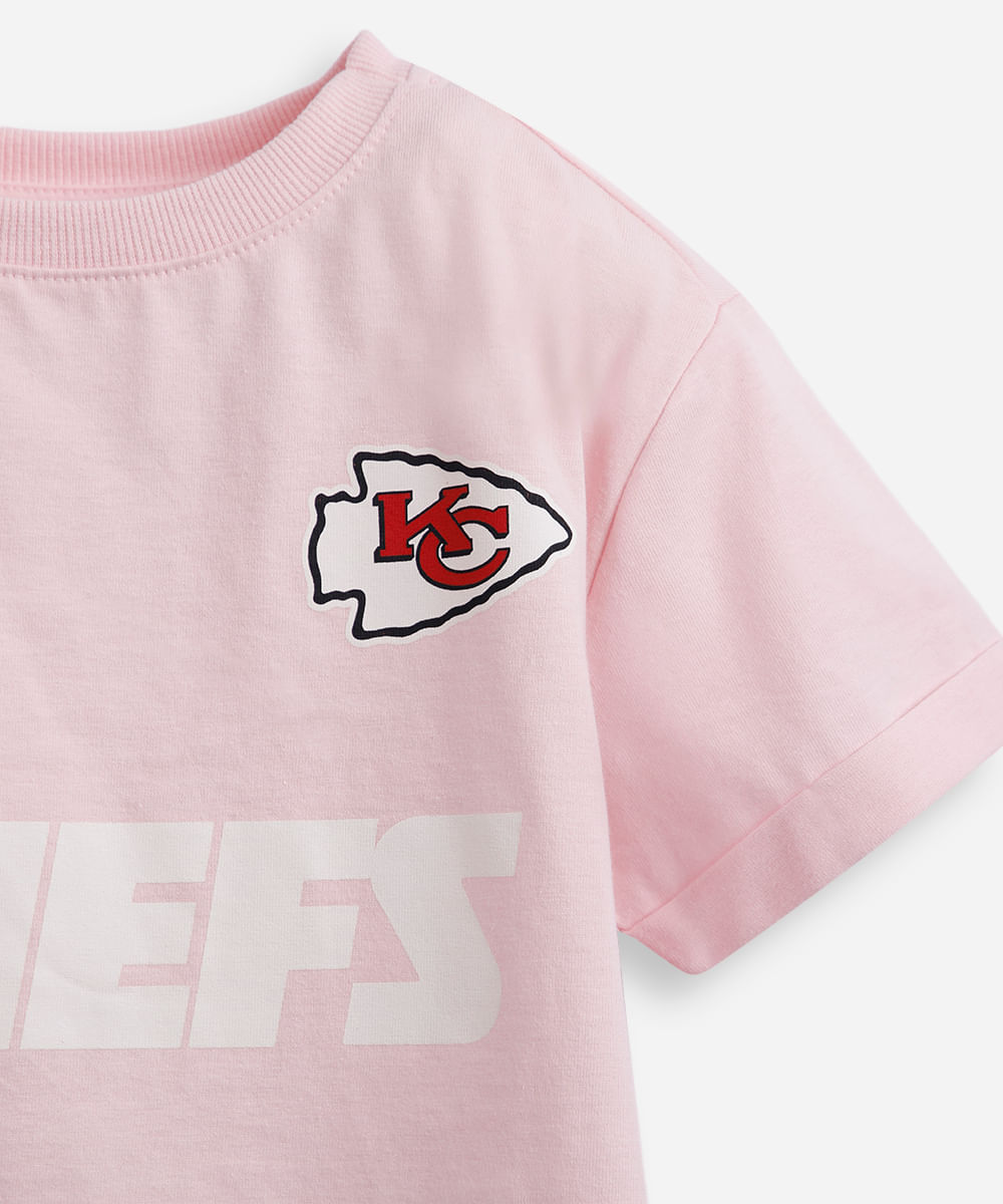 conjunto curto infantil de algodão kansas city nfl rosa