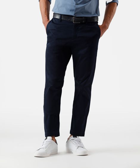 calça slim masculina de alfaiataria cós elástico azul