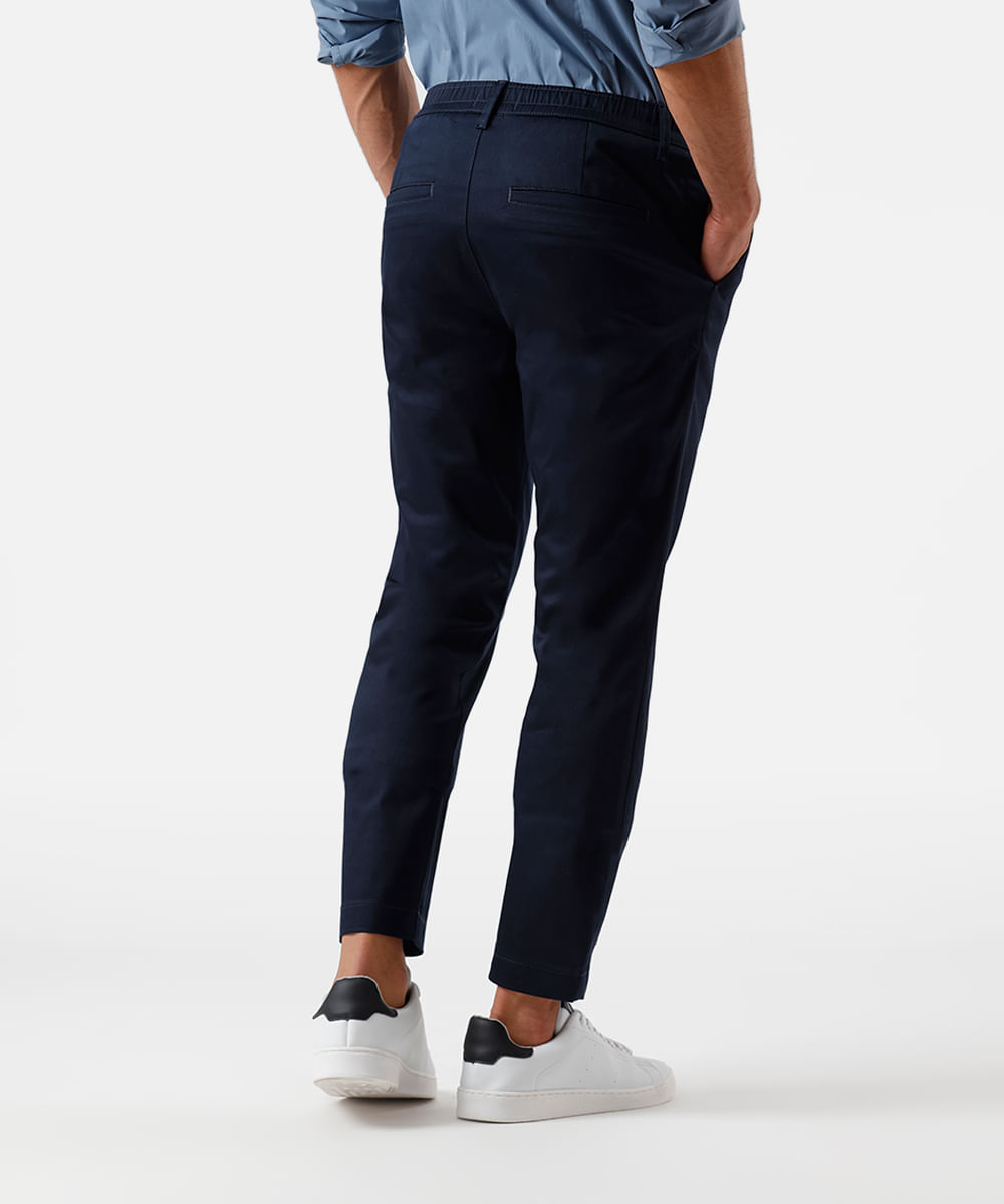 calça slim masculina de alfaiataria cós elástico azul