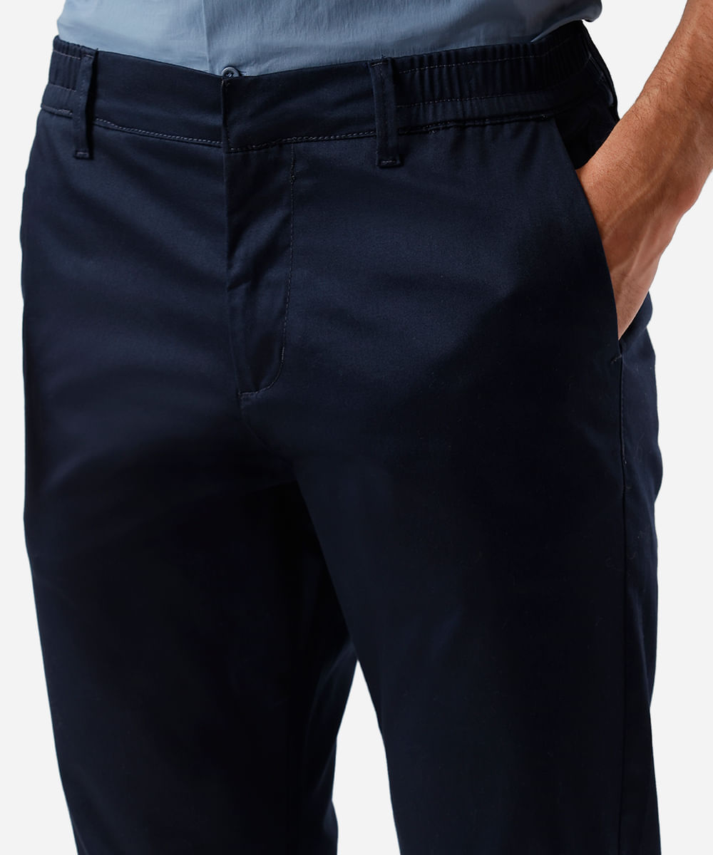calça slim masculina de alfaiataria cós elástico azul