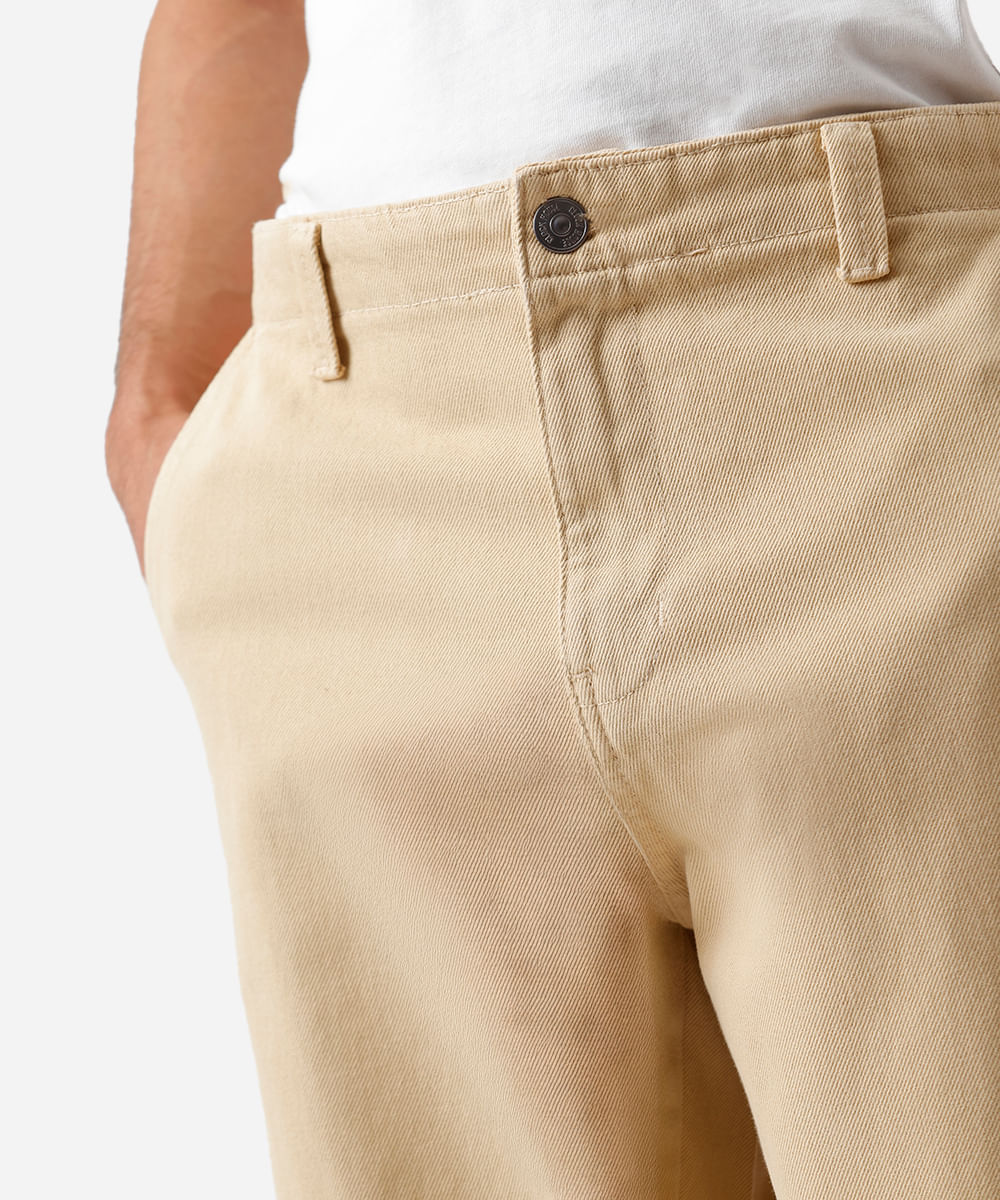 calça barrel masculina de sarja cós elástico bege