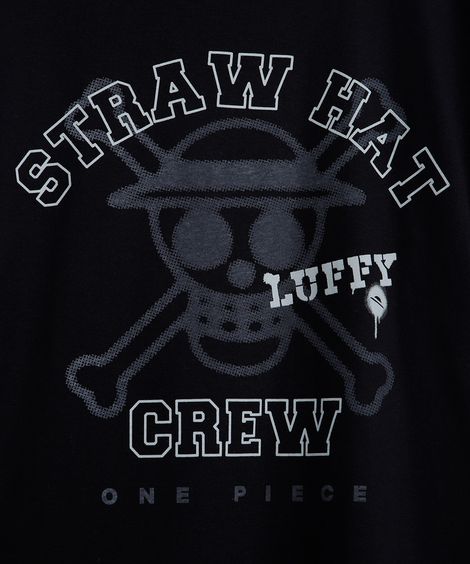 camiseta juvenil de algodão manga curta one piece preta