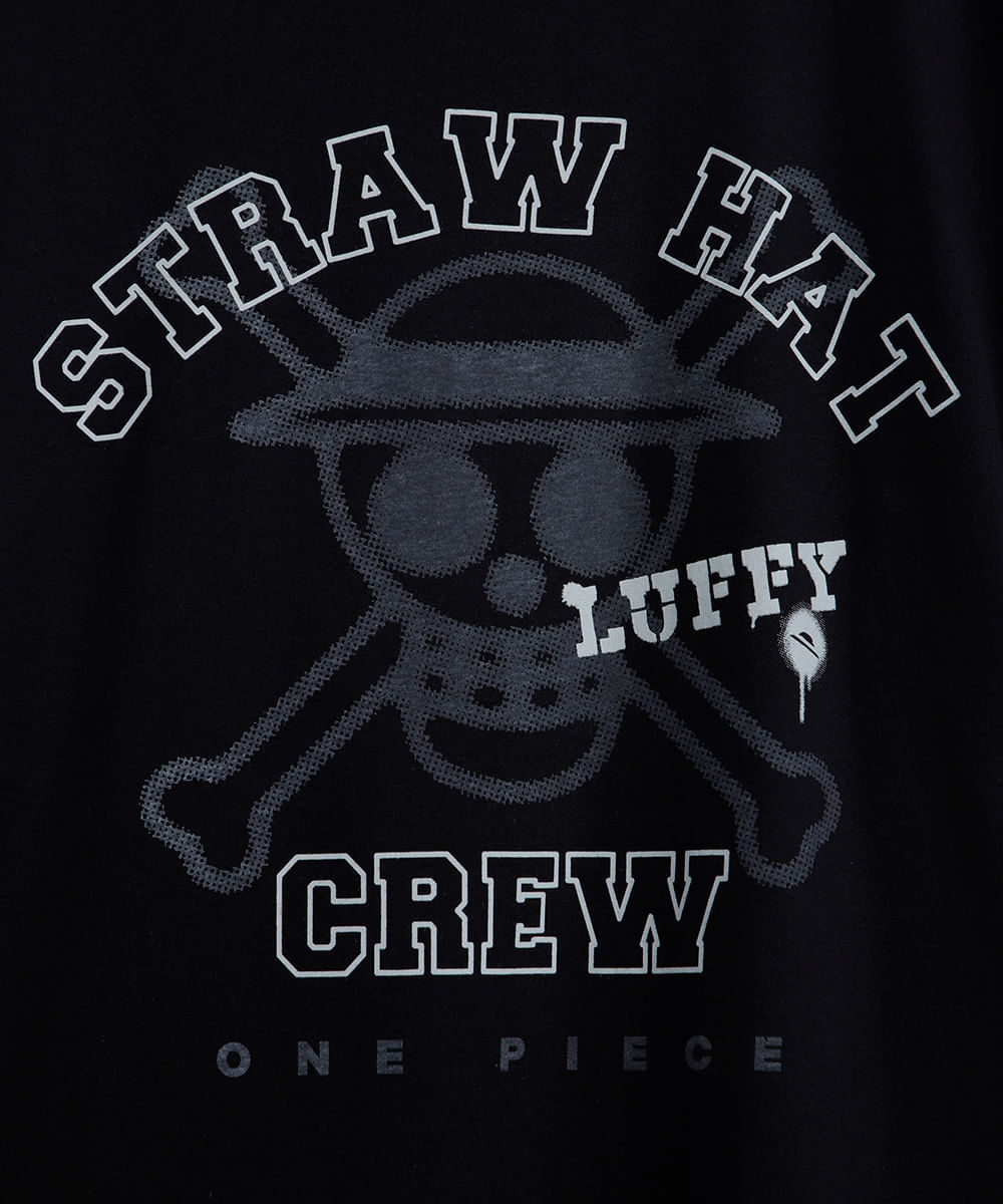 camiseta juvenil de algodão manga curta one piece preta