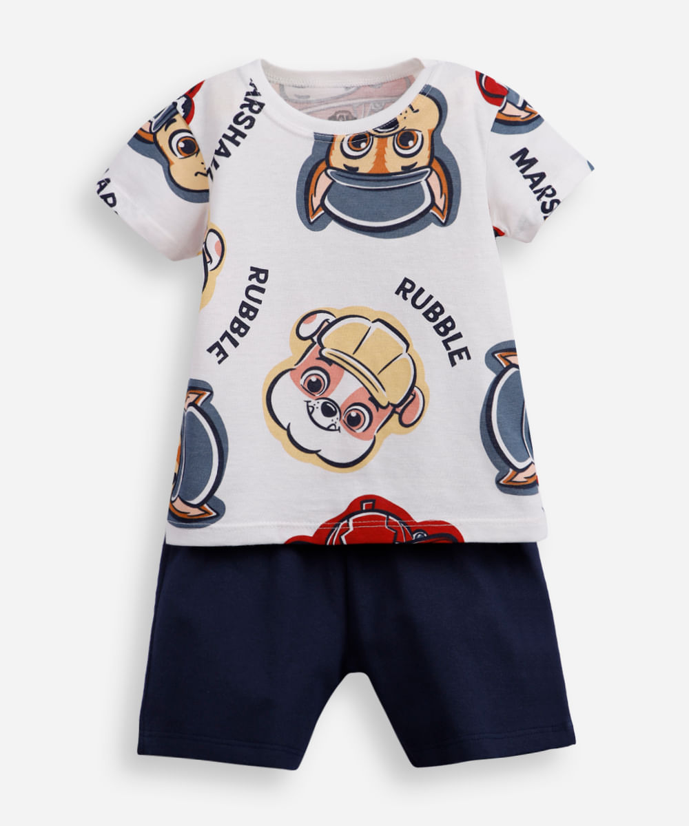 conjunto curto infantil de algodão patrulha canina off white