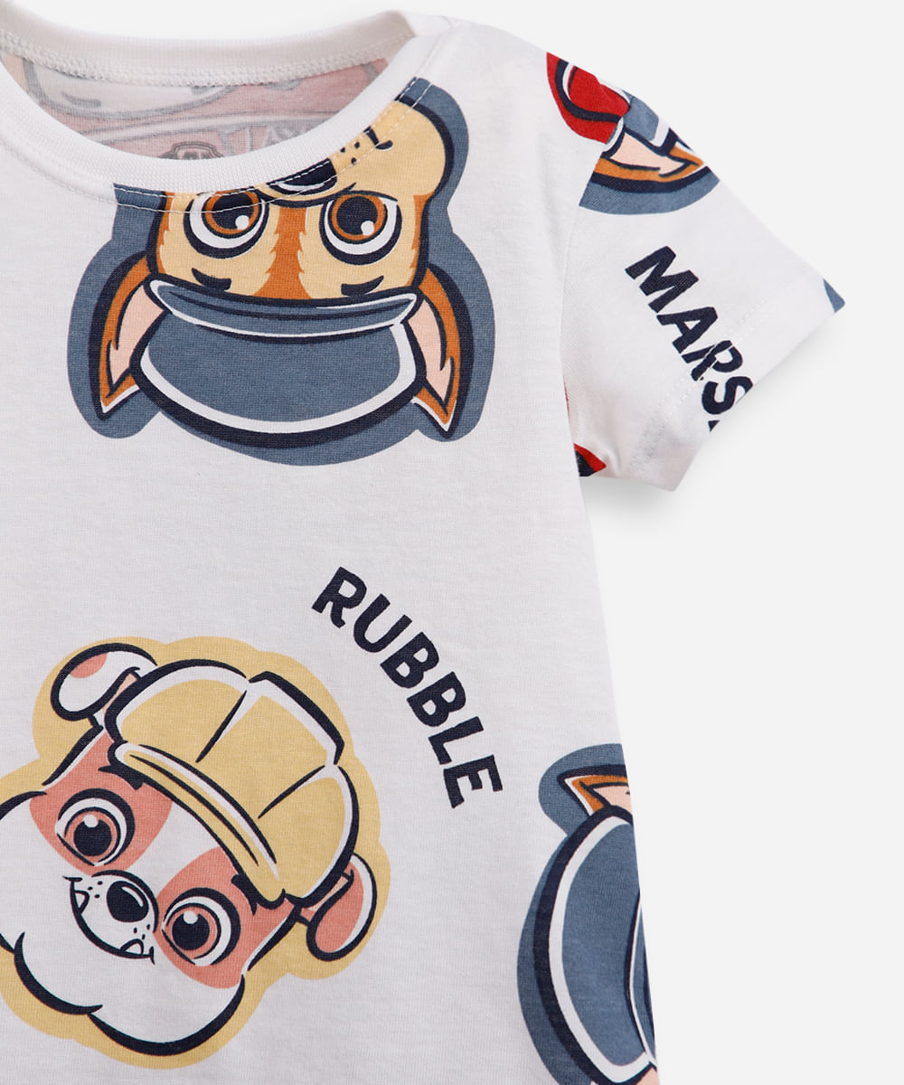 conjunto curto infantil de algodão patrulha canina off white