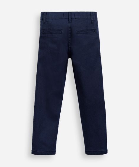 calça slim chino infantil de sarja azul