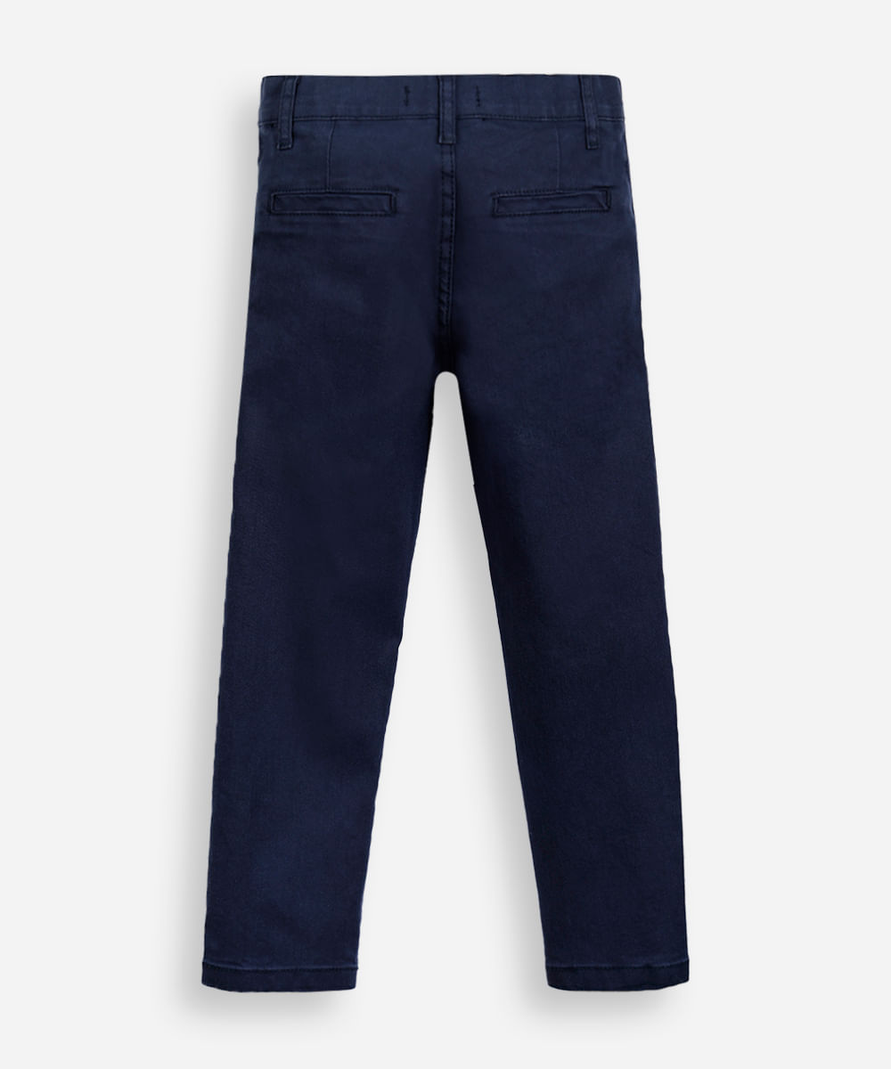 calça slim chino infantil de sarja azul