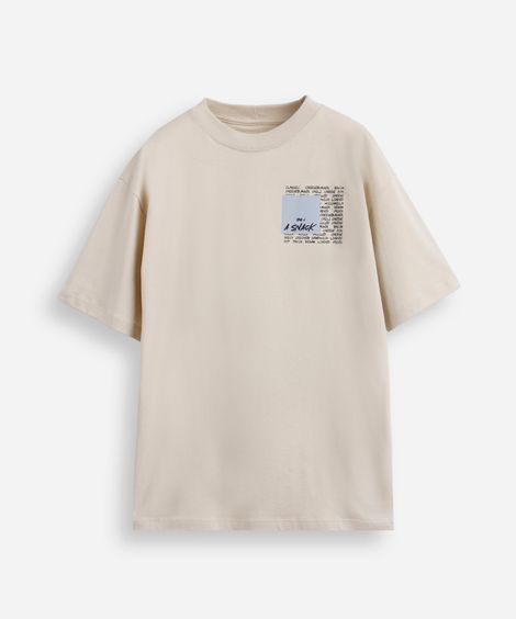camiseta juvenil de algodão estampada bege