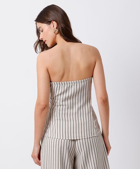 blusa peplum feminina com linho sem alça listrada mindset off white