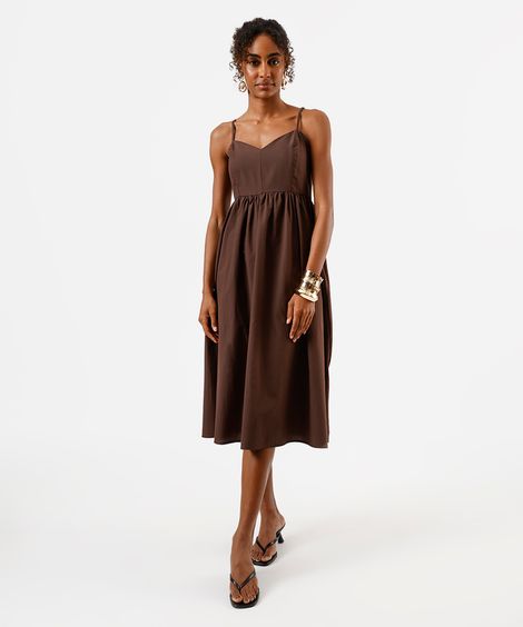 vestido feminino midi godê marrom