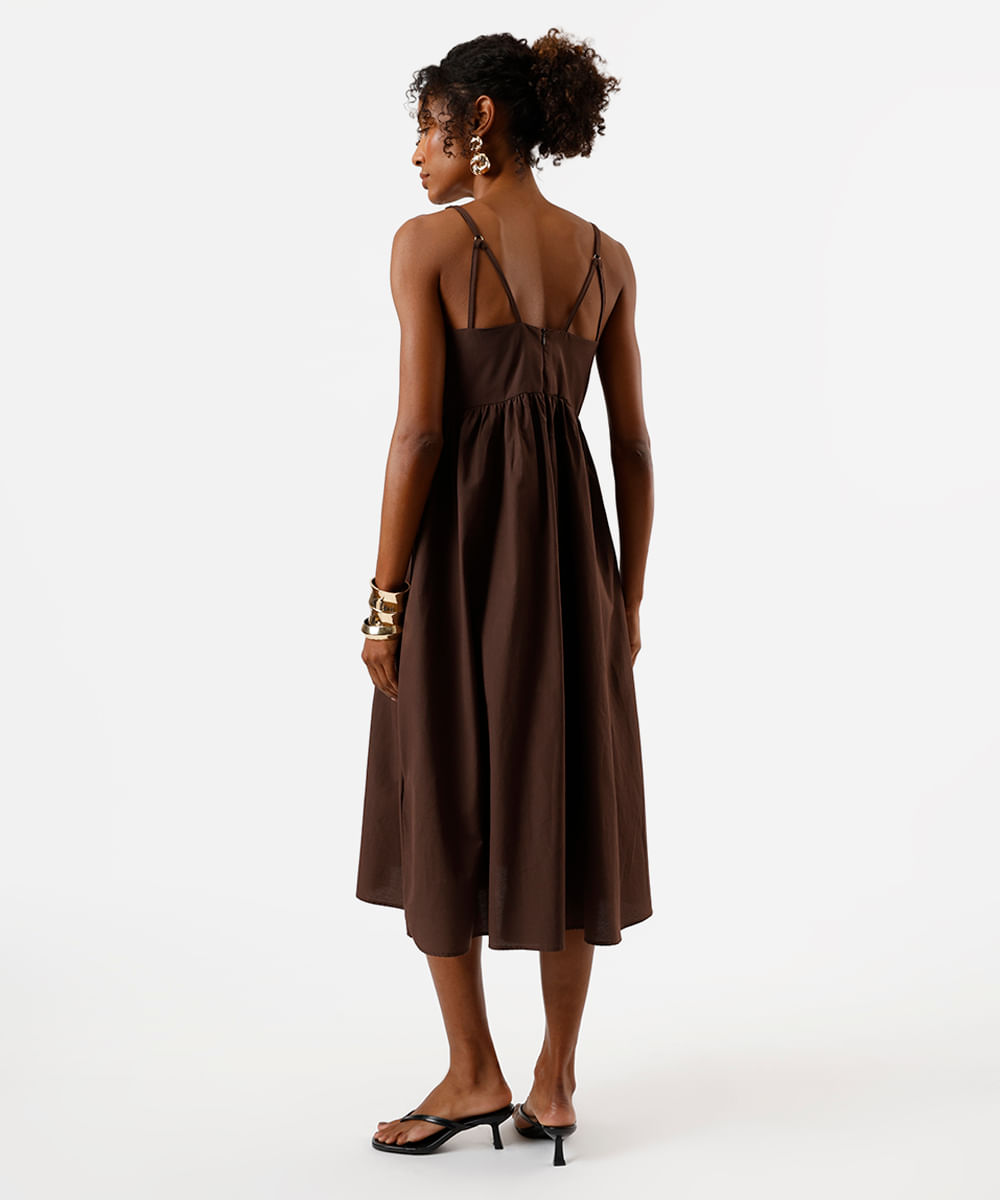 vestido feminino midi godê marrom