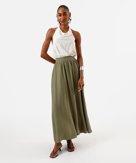 saia longa feminina de viscose texturizada verde