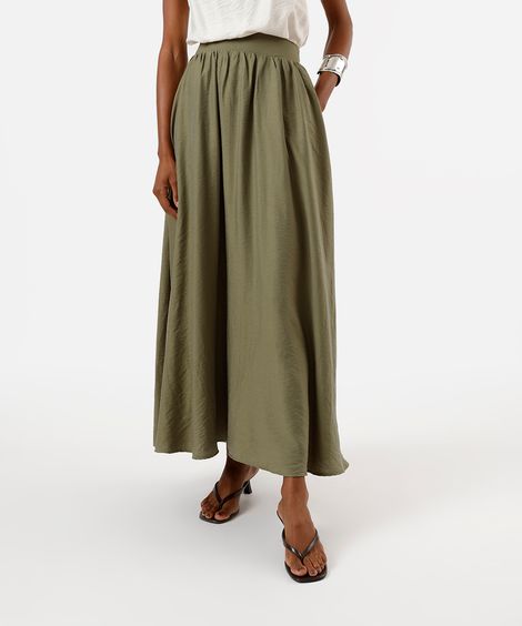 saia longa feminina de viscose texturizada verde