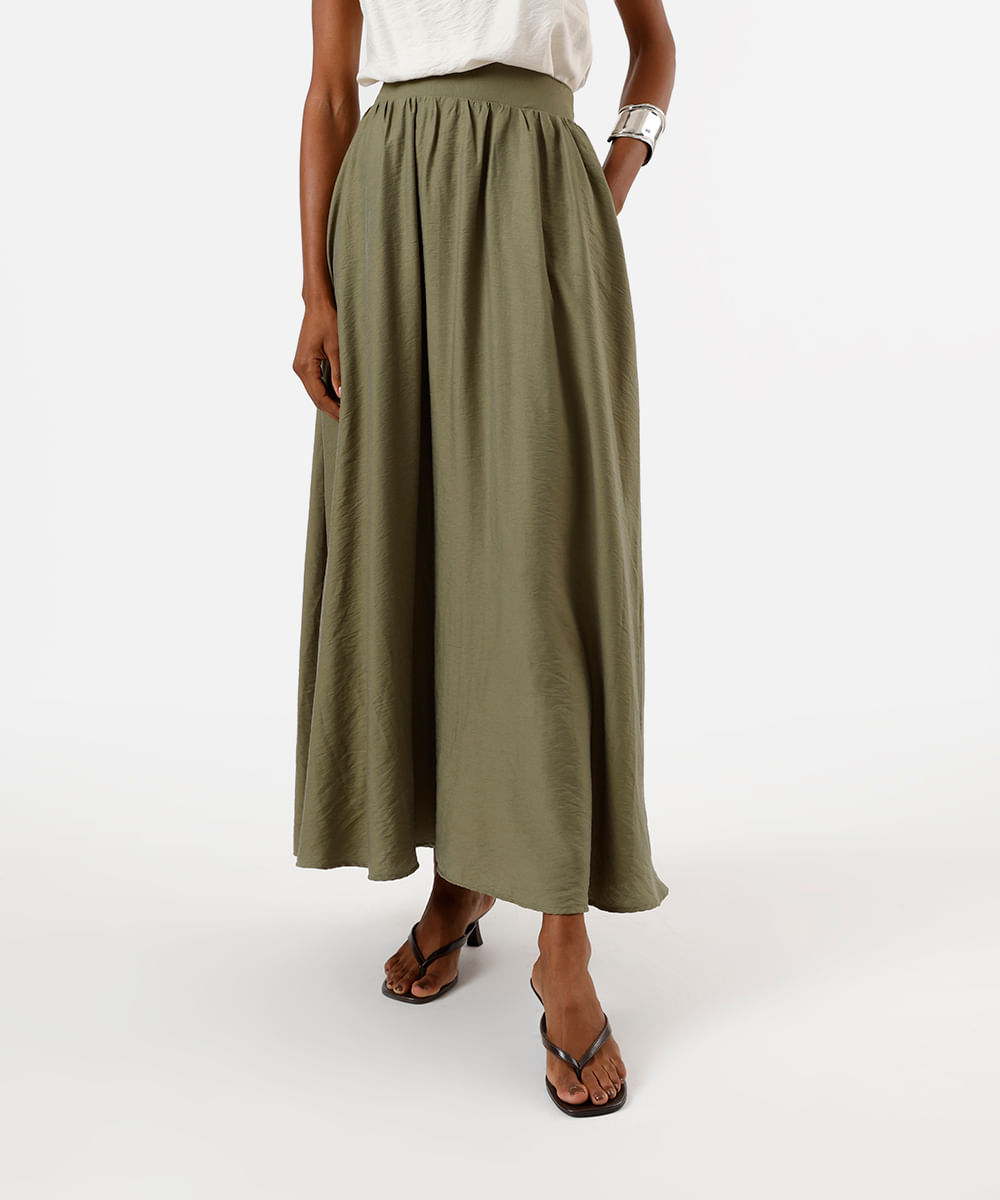 saia longa feminina de viscose texturizada verde
