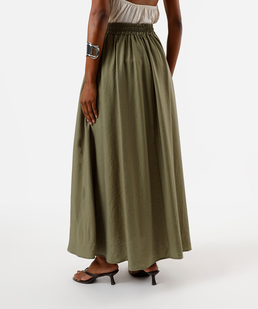 saia longa feminina de viscose texturizada verde