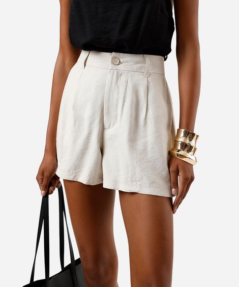 short de alfaiataria feminino em viscose texturizado bege