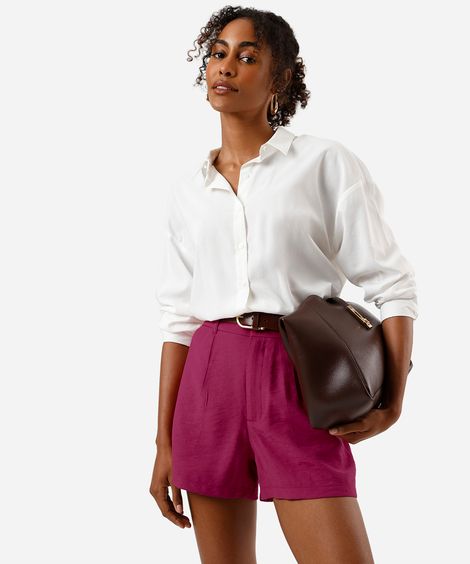 short de alfaiataria feminino em viscose texturizado rosa