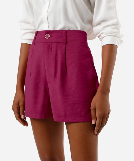 short de alfaiataria feminino em viscose texturizado rosa