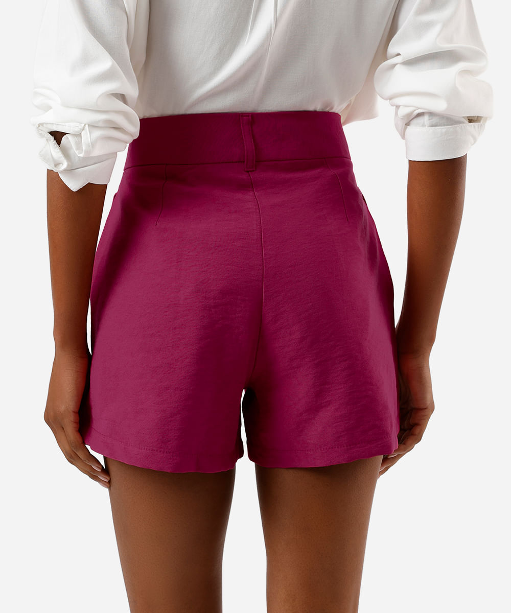 short de alfaiataria feminino em viscose texturizado rosa