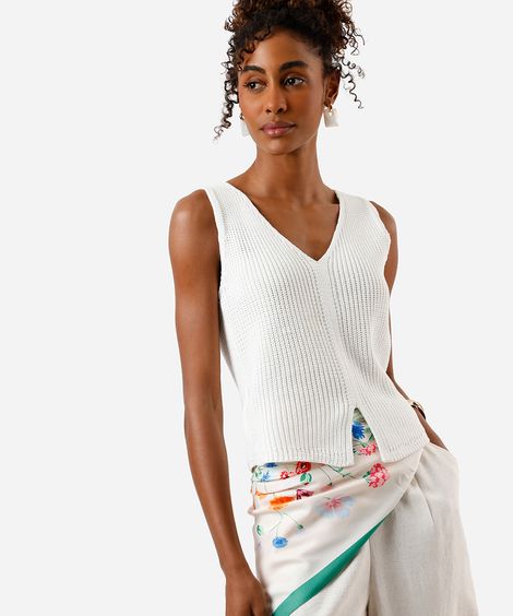 colete feminino de tricot decote v off white