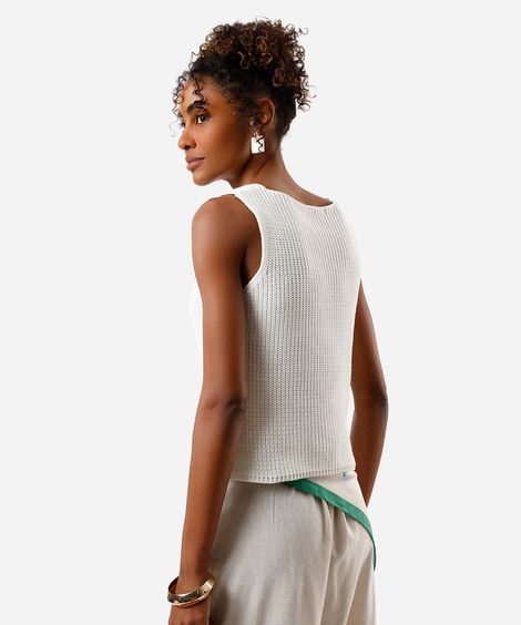 colete feminino de tricot decote v off white