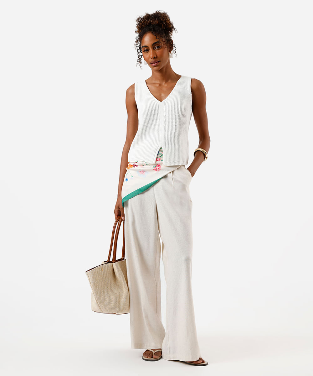 colete feminino de tricot decote v off white