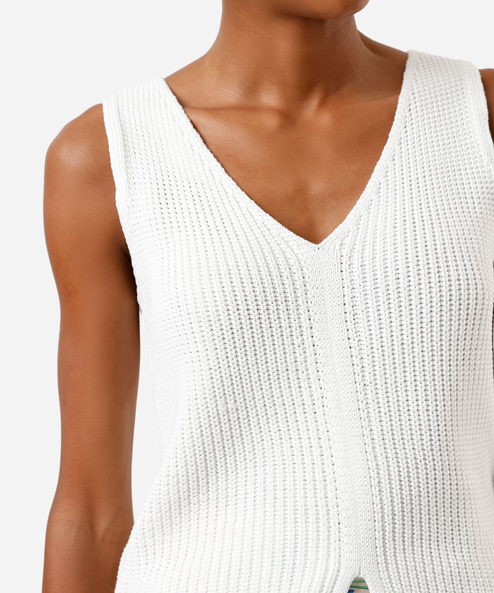 colete feminino de tricot decote v off white