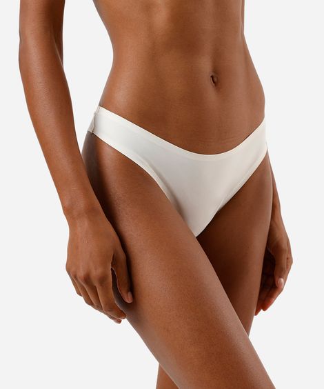 calcinha fio dental com recorte acetinado off white
