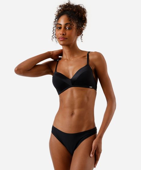 calcinha fio dental com recorte acetinado preta