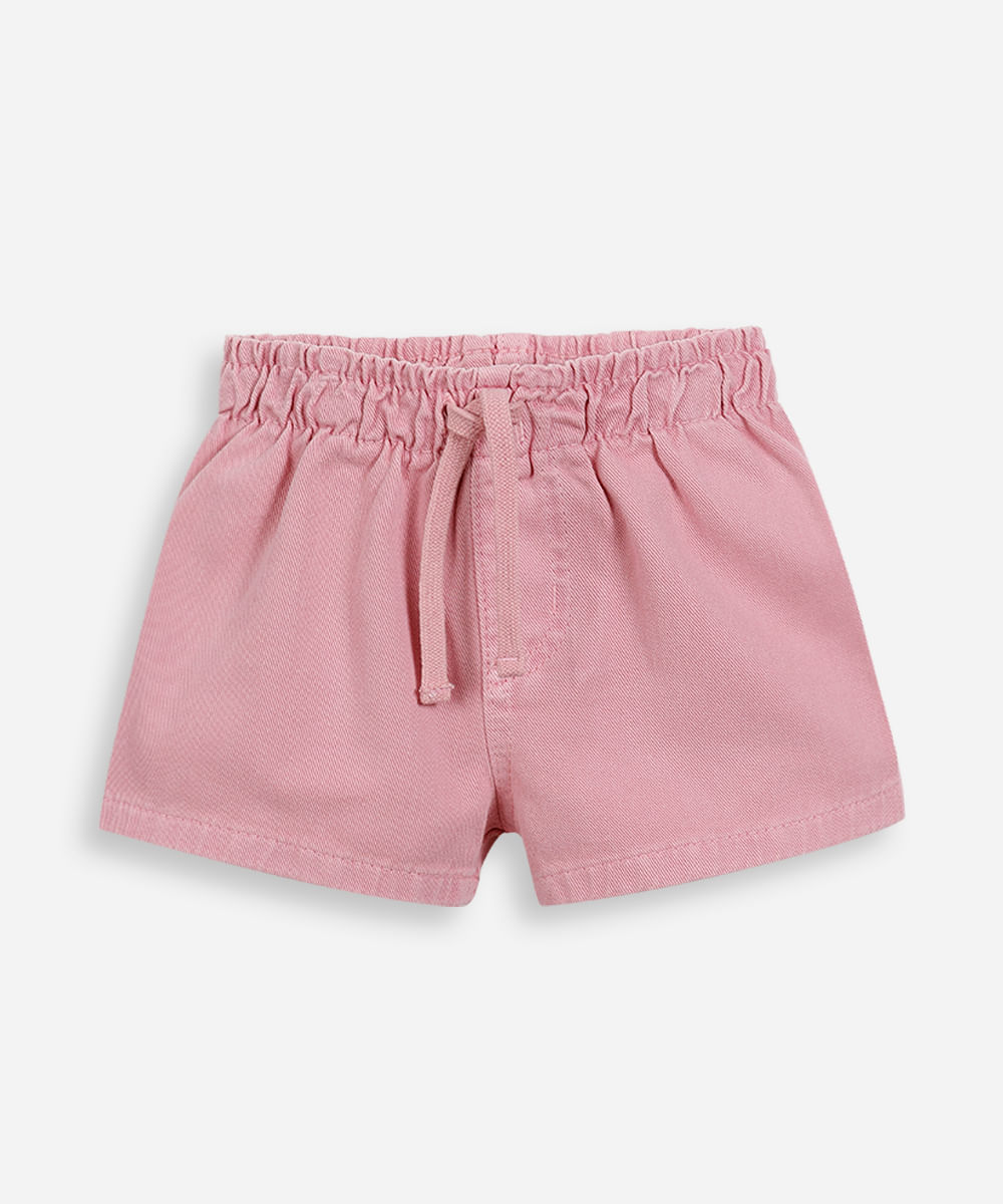 short infantil de sarja cós elástico rosa