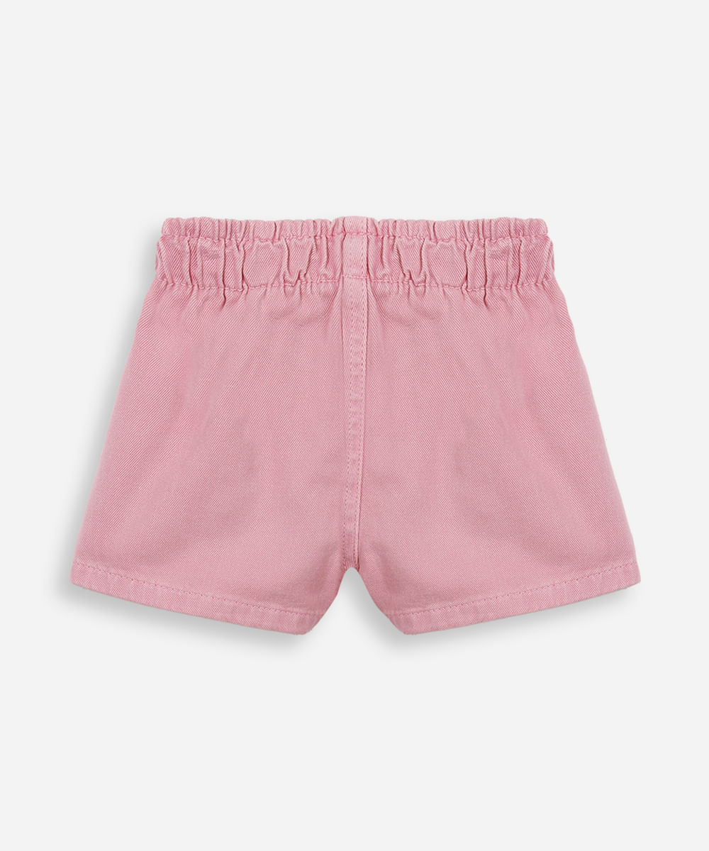 short infantil de sarja cós elástico rosa