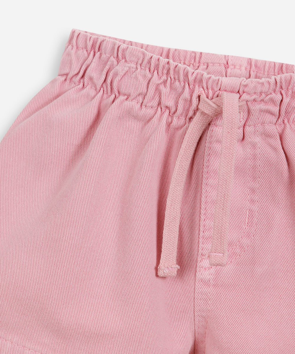 short infantil de sarja cós elástico rosa